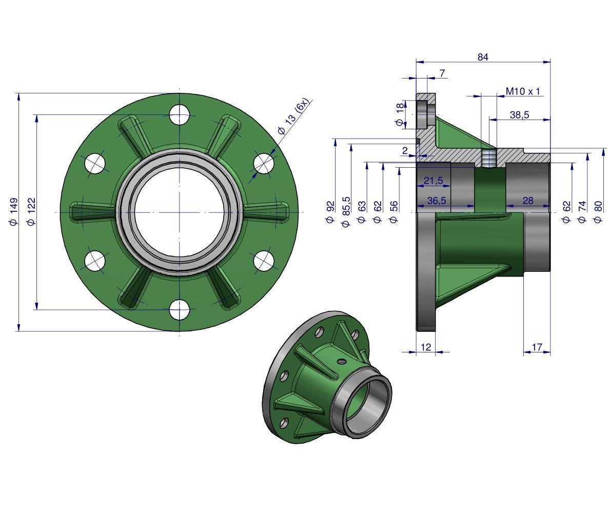 Piasta talerza agregatu 6-otworowa płaska łożyska stożkowe 1861020011