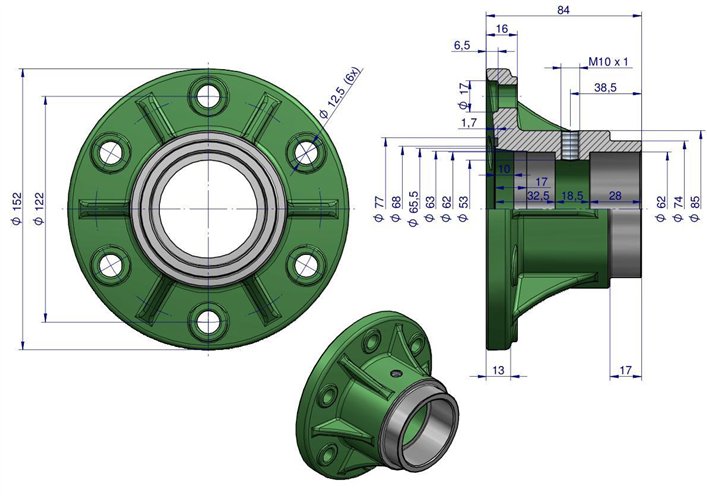 Piasta talerza agregatu 6-otworowa wklęsła łożyska stożkowe 1861020010