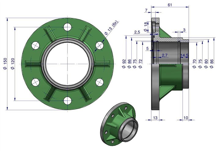 Piasta talerza agregatu 6-otworowa bezobsługowa wklęsła