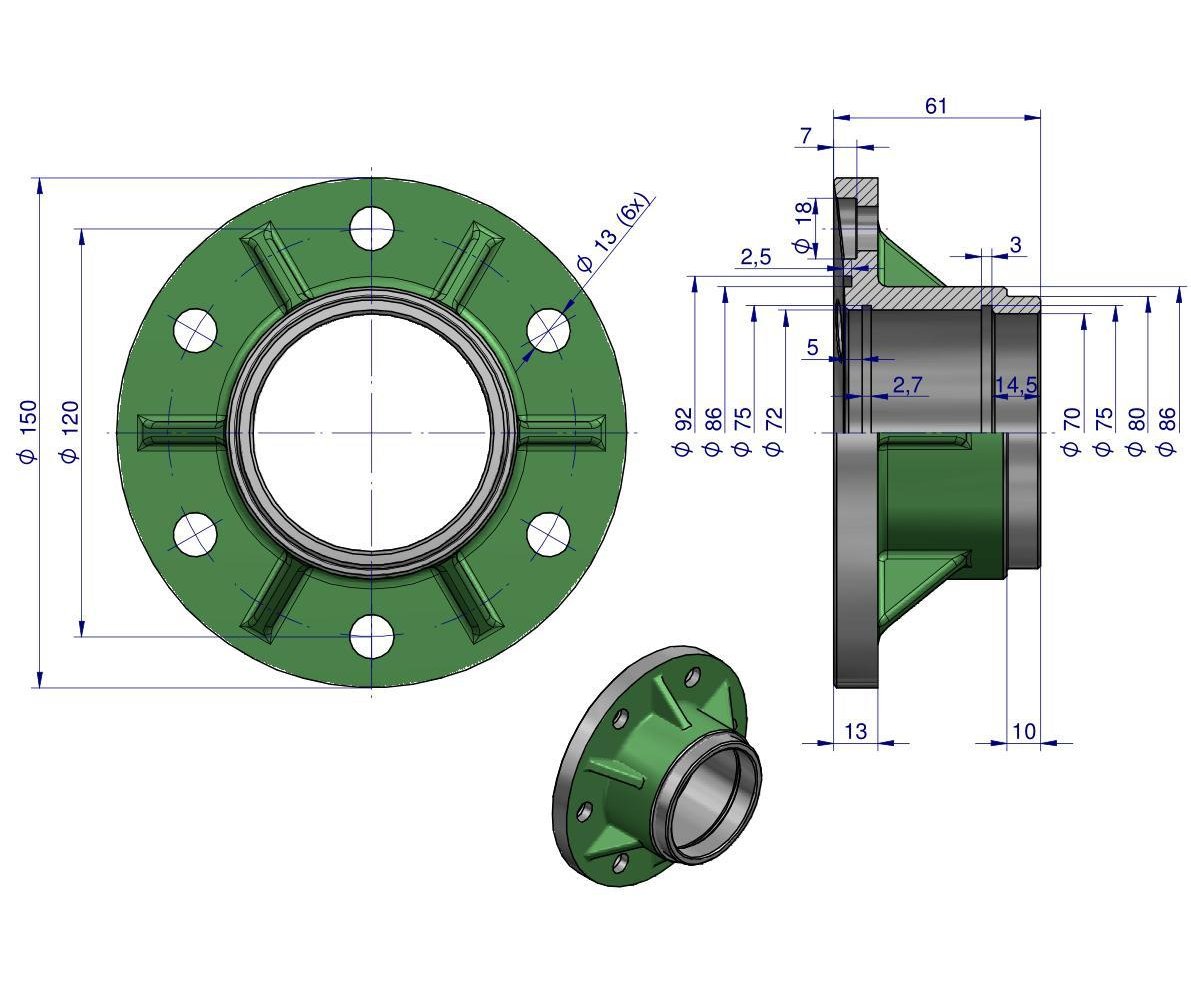 Piasta talerza agregatu 6-otworowa bezobsługowa wklęsła