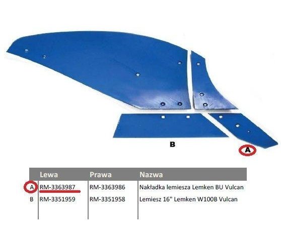 Dłuto, nakładka lemiesza lewa Lemken BU Vulcan pasuje śruba M12X35PL - 2 szt.