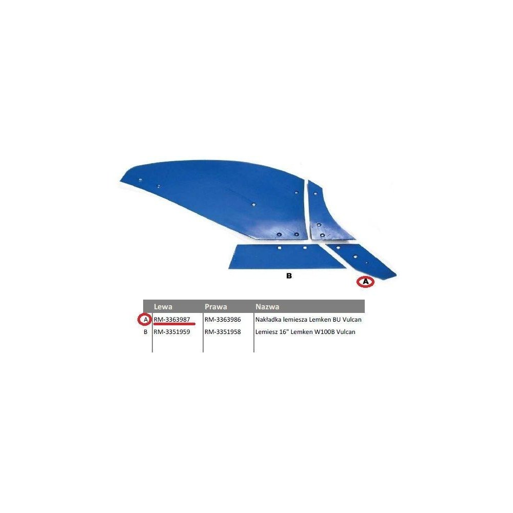 Dłuto, nakładka lemiesza lewa Lemken BU Vulcan pasuje śruba M12X35PL - 2 szt.
