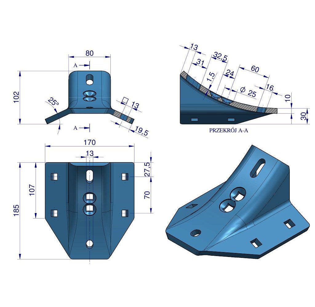 Uchwyt lemieszy 10mm Lemken Smaragd Vulcan