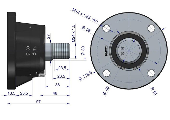 Piasta agregatu kpl. 4-otworowa łożyskowanie M24x1.5 prawy gwint zastosowanie Lemken Helidor