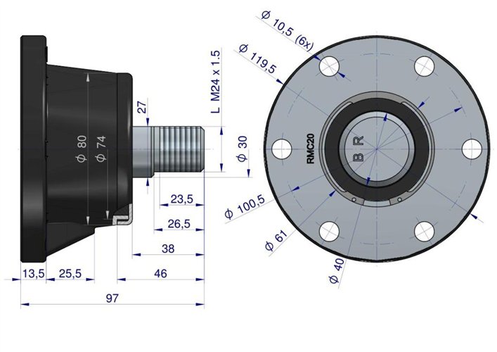 Piasta agregatu kpl. 6-otworowa łożyskowanie M24x1.5 gwint lewy zastosowanie Lemken Helidor