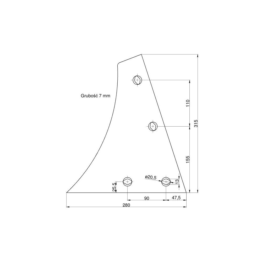 Pierś odkładni lewa 4 otwory Kuhn Vulcan