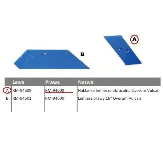 Dłuto, nakładka lemiesza obracalna prawa Overum Vulcan pasuje śruba M12X35NOS - 2 szt.