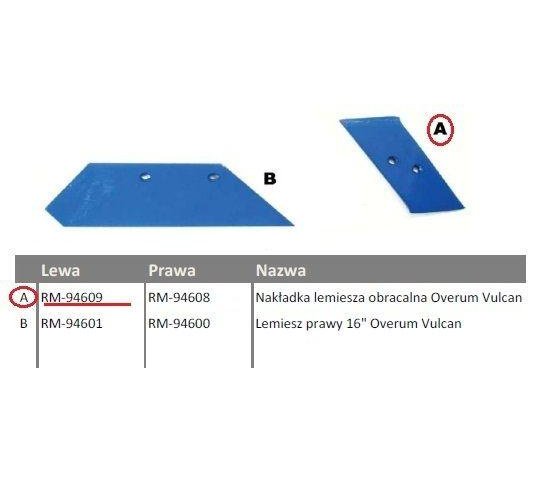 Dłuto, nakładka lemiesza obracalna lewa Overum Vulcan pasuje śruba M12X35NOS - 2 szt.