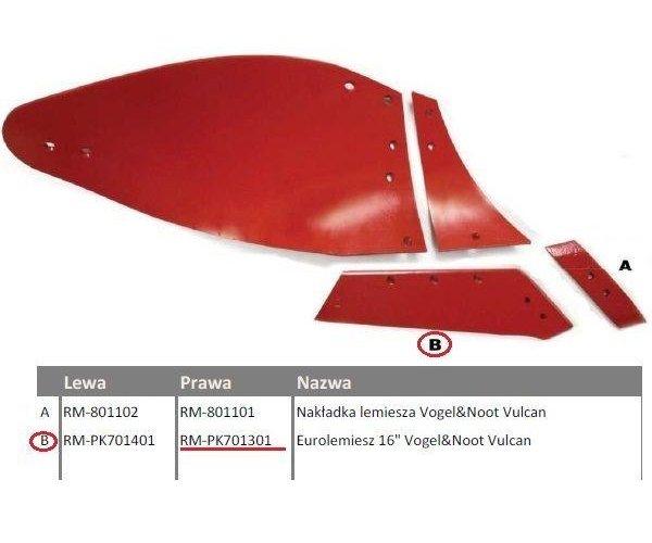 Eurolemiesz prawy 16" Vogel&Noot Vulcan pasuje śruba M14X39OV2 3 szt.