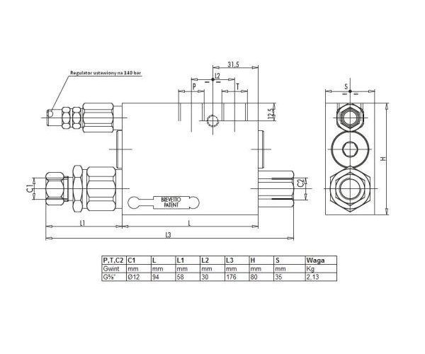 Zawór do pługów obrotowych tłok 60/80 mm