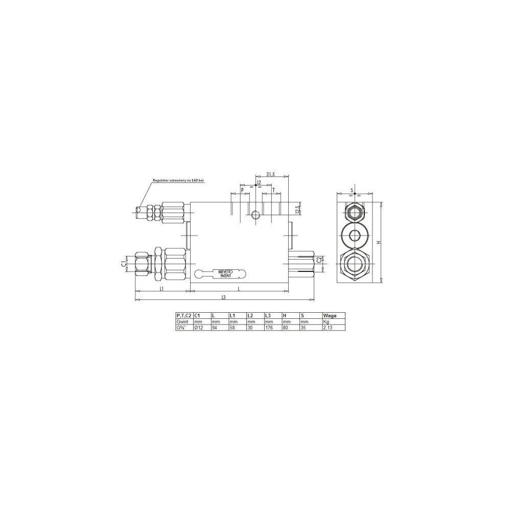 Zawór do pługów obrotowych tłok 60/80 mm