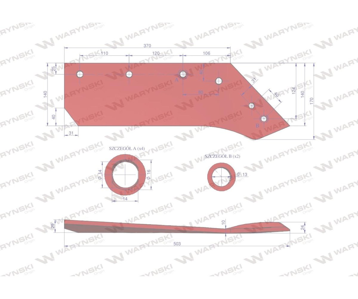 Eurolemiesz prawy 14" zastosowanie Kverneland Pług stal borowa Waryński
