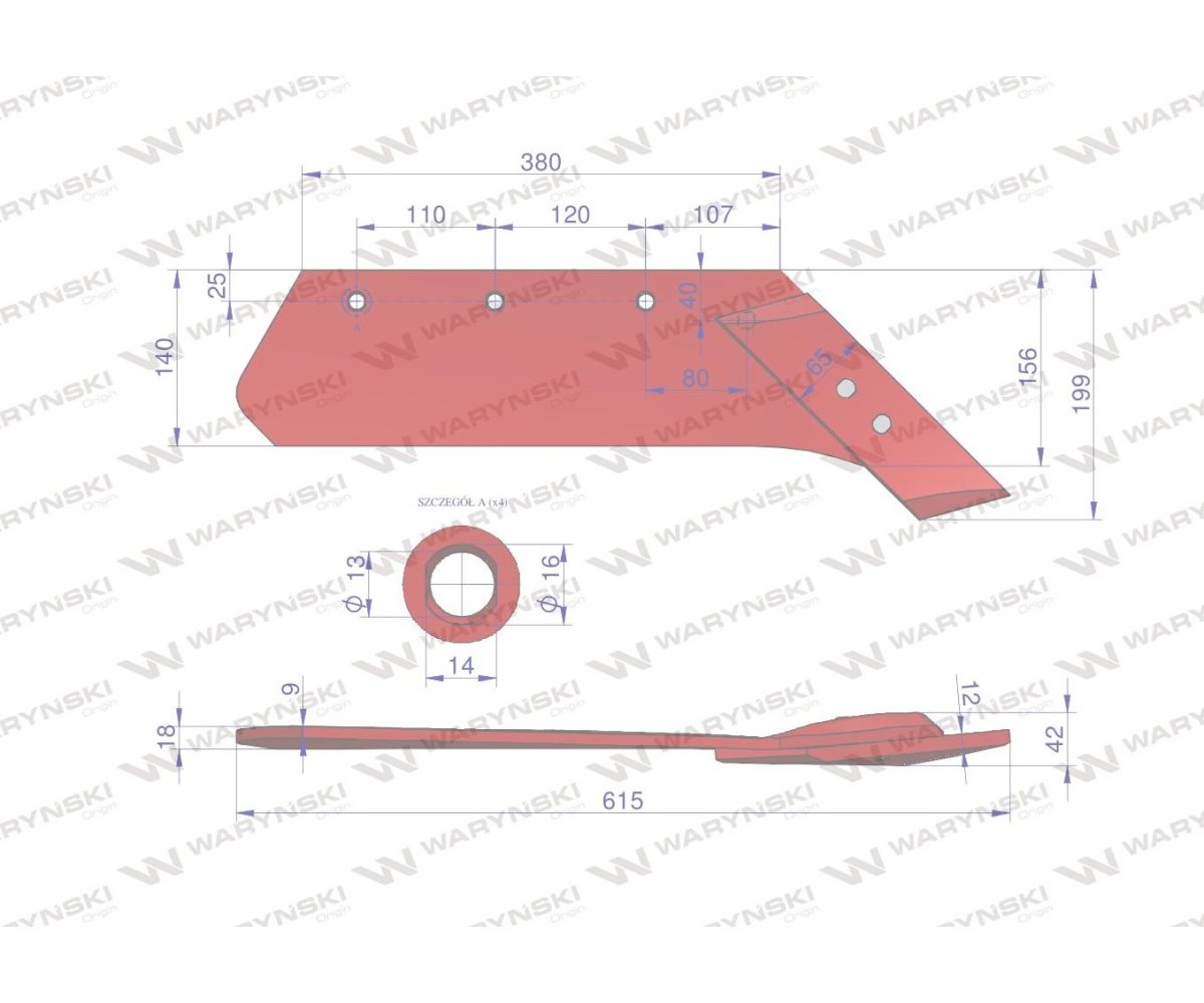Eurolemiesz prawy 16" z dłutem zastosowanie Kverneland Pług stal borowa WARYŃSKI