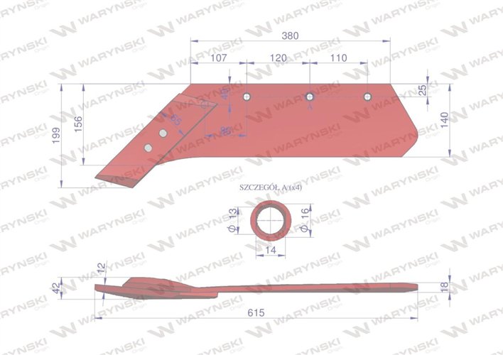 Eurolemiesz lewy 16" z dłutem zastosowanie Kverneland Pług stal borowa WARYŃSKI