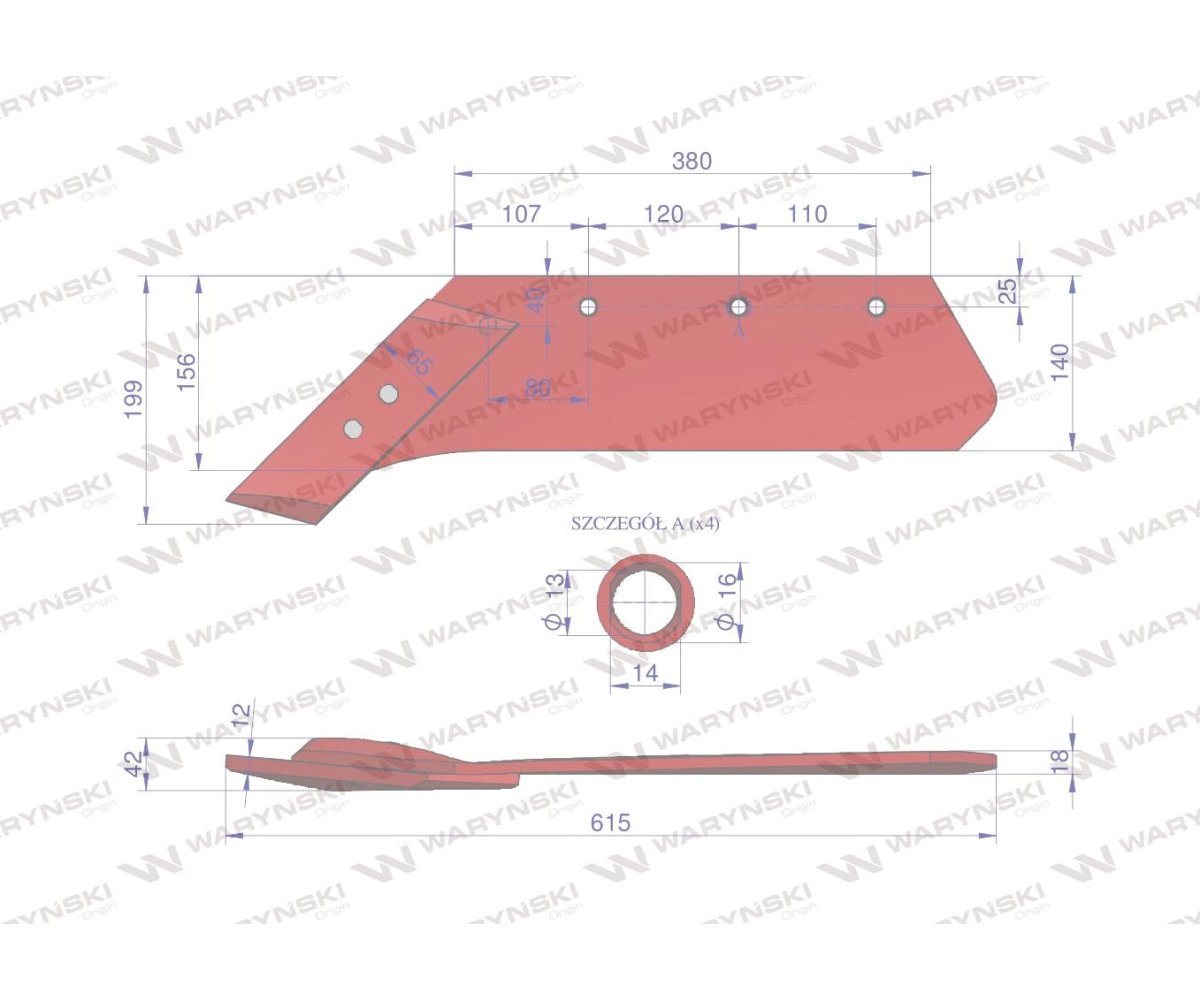 Eurolemiesz lewy 16" z dłutem zastosowanie Kverneland Pług stal borowa WARYŃSKI