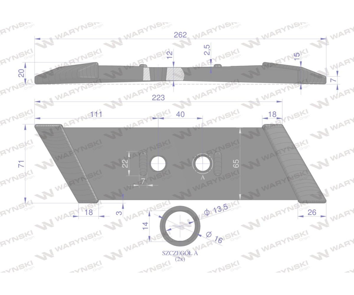 Dłuto. nakładka lemiesza lewa zamiennik Kverneland stal borowa Napawane WARYŃSKI