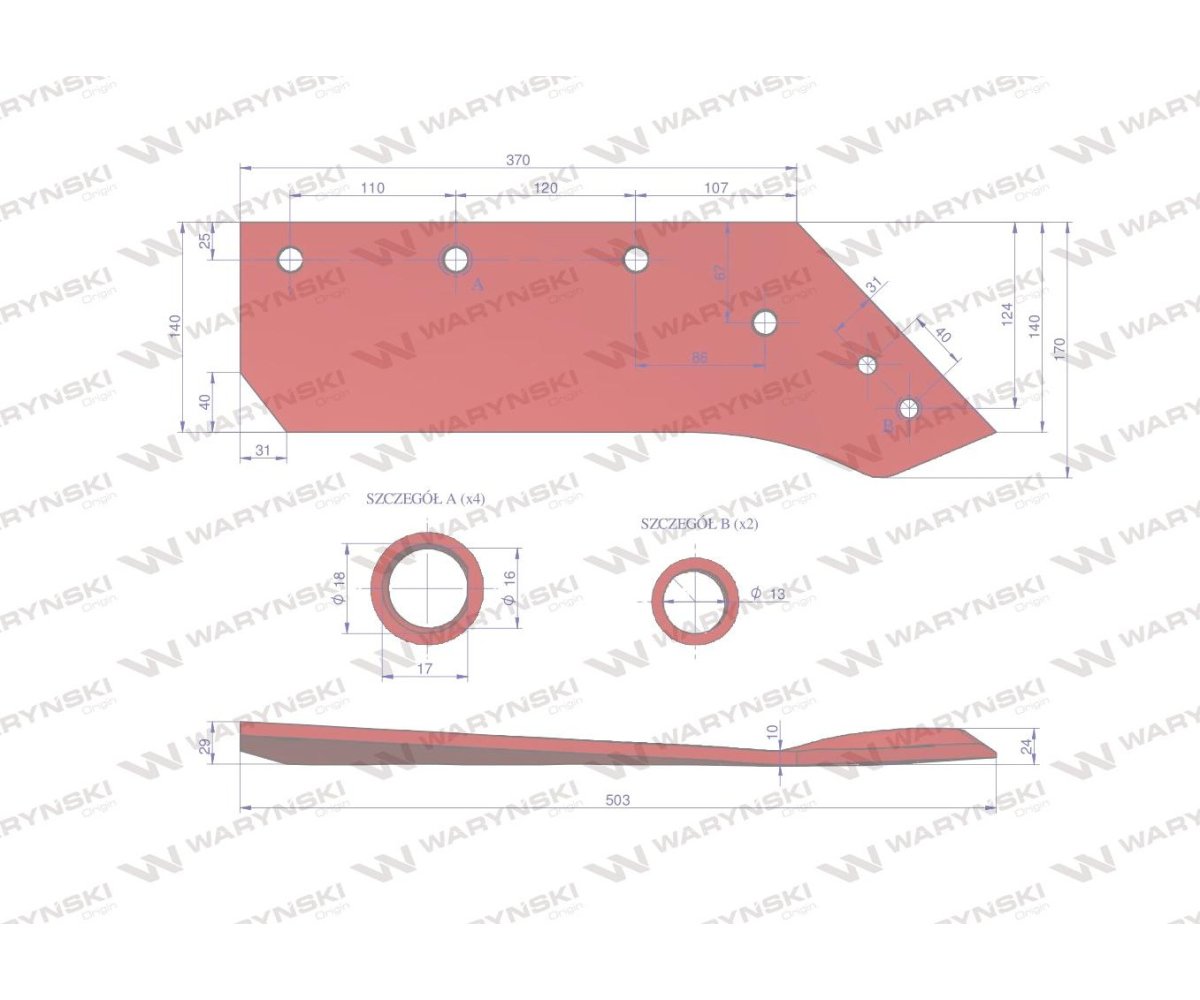 Eurolemiesz prawy 14" zastosowanie Kverneland Pług stal borowa Waryński