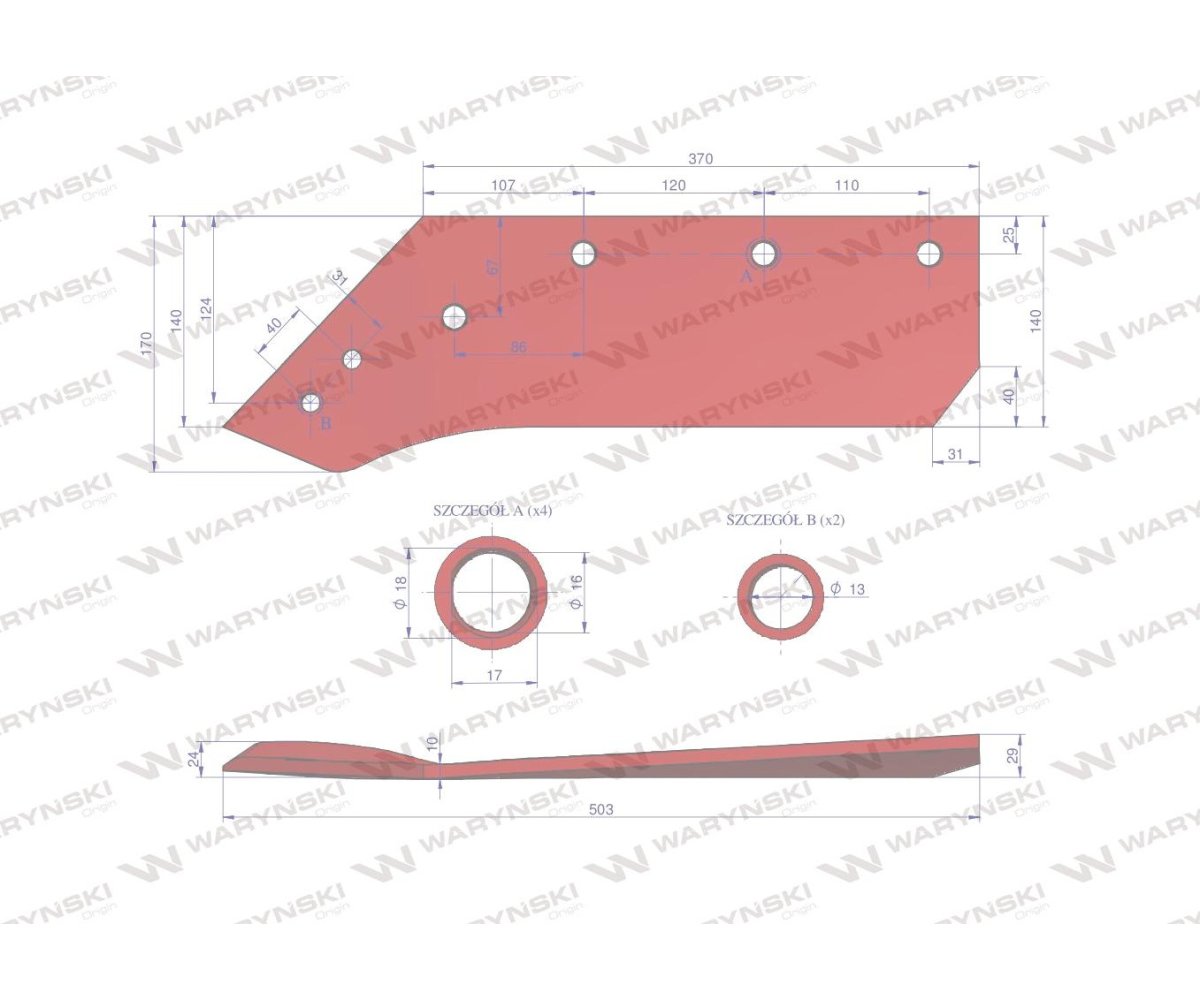 Eurolemiesz lewy 14" zastosowanie Kverneland Pług stal borowa Waryński