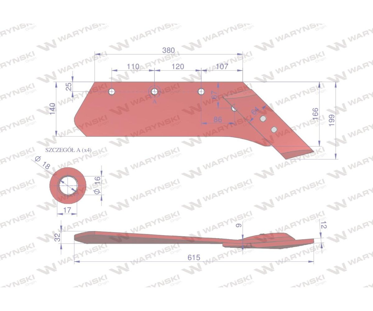 Eurolemiesz prawy 16" z dłutem zastosowanie Kverneland Pług stal borowa WARYŃSKI
