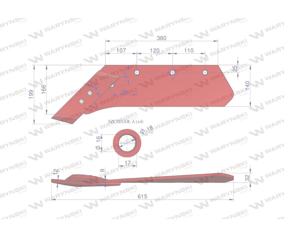 Eurolemiesz lewy 16" z dłutem zastosowanie Kverneland Pług stal borowa WARYŃSKI