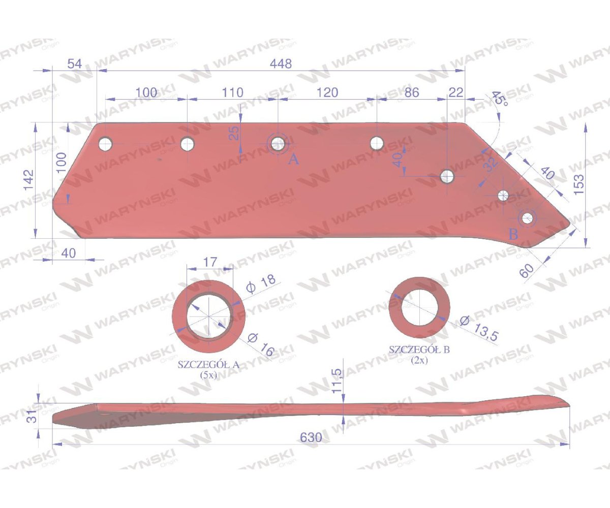 Eurolemiesz prawy 18" zastosowanie Kverneland Pług stal borowa Waryński