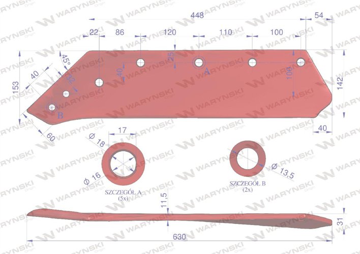 Eurolemiesz lewy 18" zastosowanie Kverneland Pług stal borowa Waryński