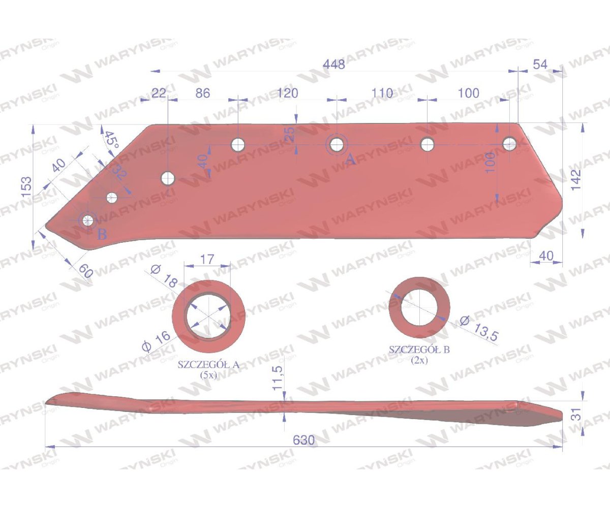 Eurolemiesz lewy 18" zastosowanie Kverneland Pług stal borowa Waryński