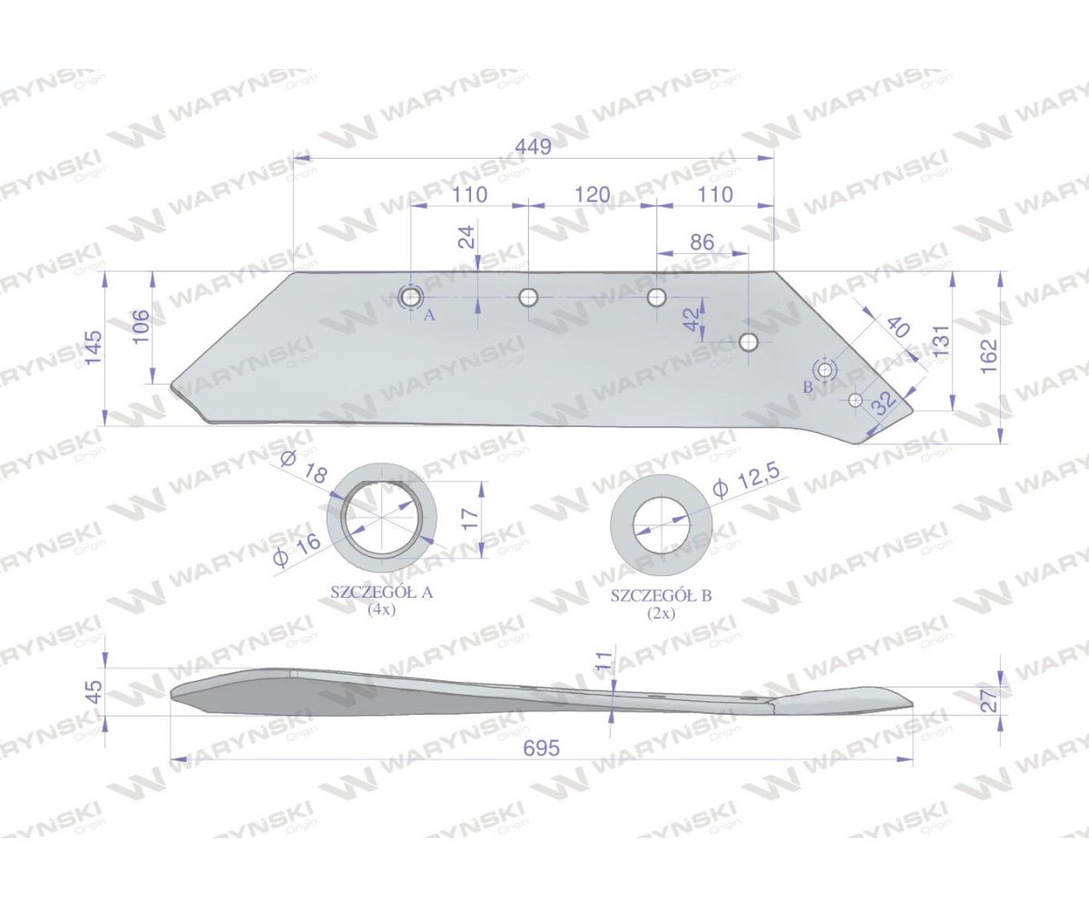 Eurolemiesz prawy 20" zastosowanie Kverneland Pług stal borowa Waryński