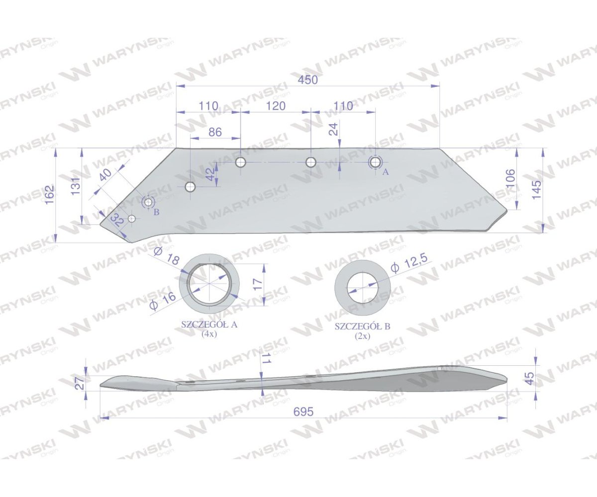 Eurolemiesz lewy 20" zastosowanie Kverneland Pług stal borowa Waryński