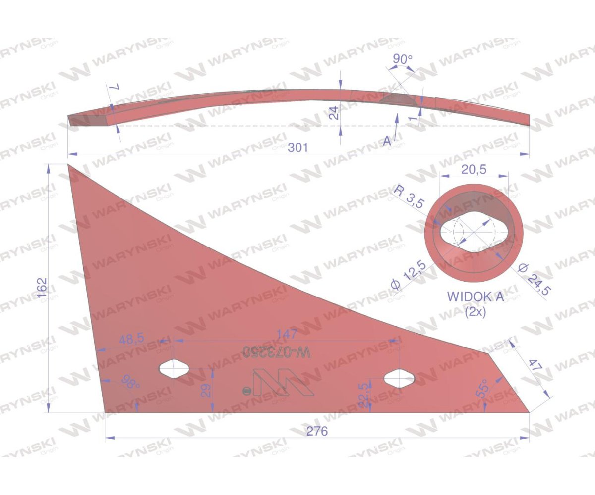 Pierś odkładni prawa dwuotworowa zastosowanie Kverneland stal borowa Waryński