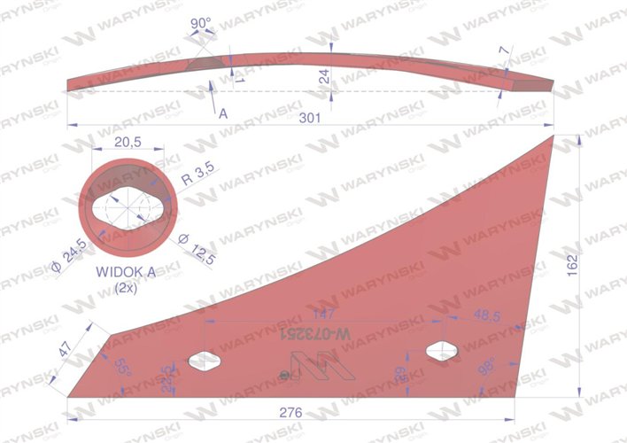 Pierś odkładni lewa dwuotworowa zastosowanie Kverneland stal borowa Waryński