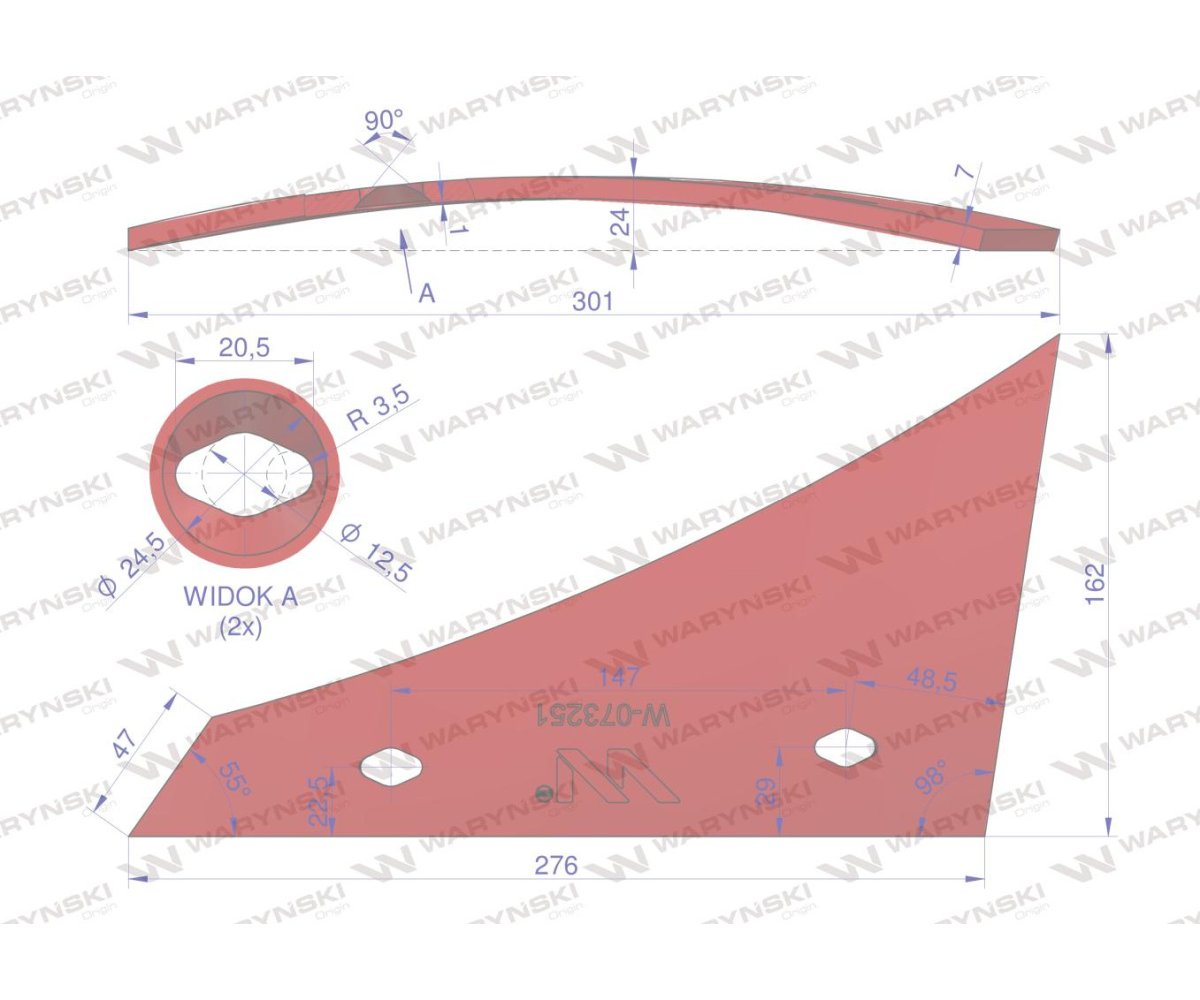 Pierś odkładni lewa dwuotworowa zastosowanie Kverneland stal borowa Waryński
