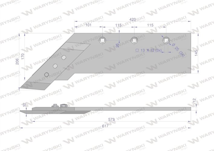 Lemiesz z dłutem lewy zastosowanie PR47, PR48 Unia Pług stal borowa WARYŃSKI