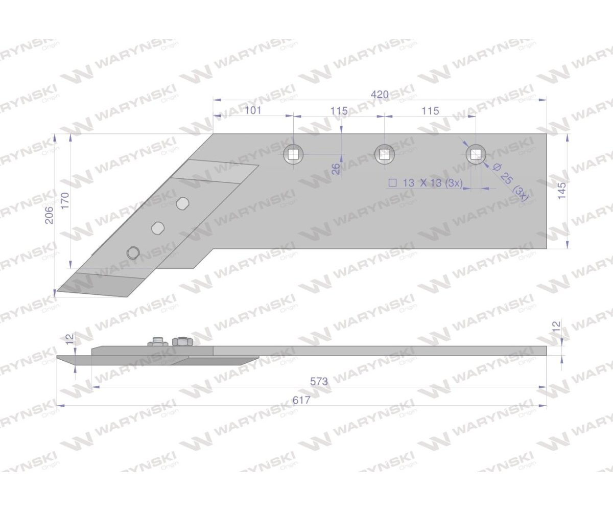 Lemiesz z dłutem lewy zastosowanie PR47, PR48 Unia Pług stal borowa WARYŃSKI
