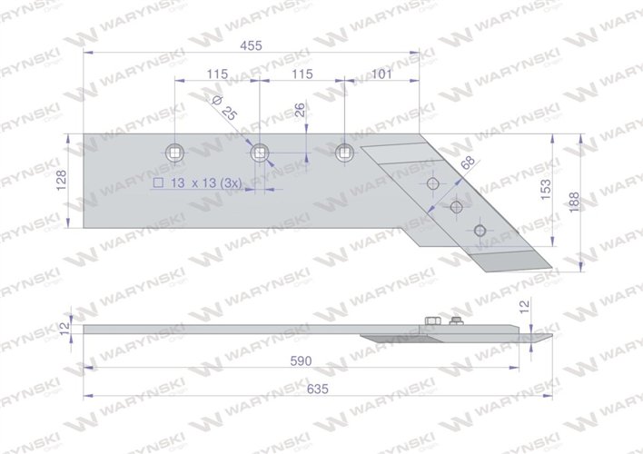 Lemiesz 4-skibowy z dłutem zastosowanie PR48 grubość 12mm Unia Pług stal borowa WARYŃSKI