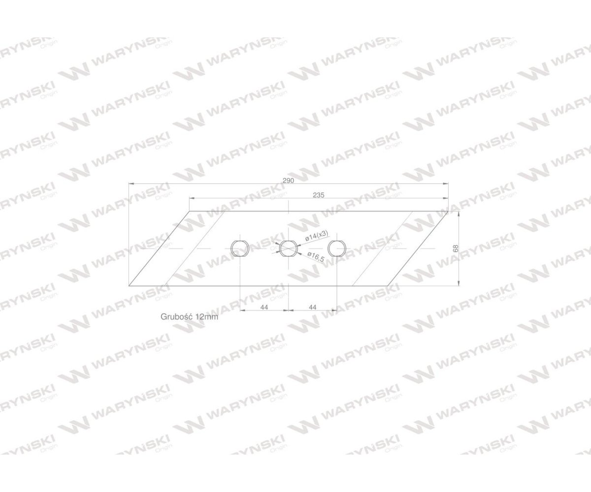 Dłuto nakładka lemiesza prawe trzyotworowe zastosowanie VIS/17 XL Unia Pług stal borowa WARYŃSKI