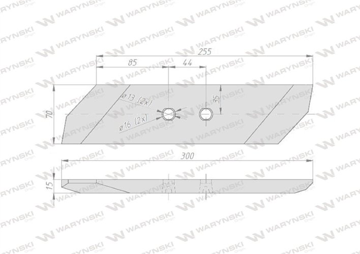 Dłuto nakładka lemiesza prawe dwuotworowe 15 mm zastosowanie VIS/17 XL Unia Pług stal borowa WARYŃSKI