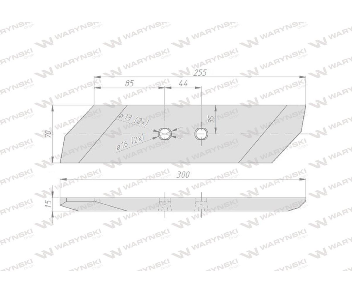 Dłuto nakładka lemiesza prawe dwuotworowe 15 mm zastosowanie VIS/17 XL Unia Pług stal borowa WARYŃSKI