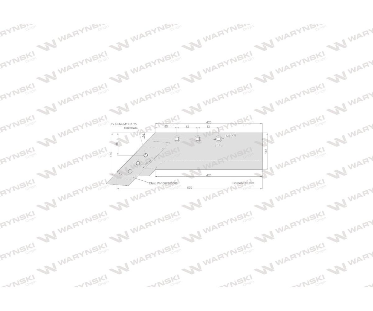 Lemiesz z dłutem lewy zastosowanie PO389 Ibis Unia Pług stal borowa WARYŃSKI