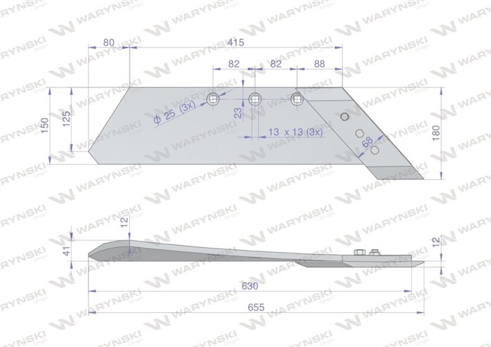 Lemiesz z dłutem prawy zastosowanie PO/01322 MX Unia Pług stal borowa WARYŃSKI