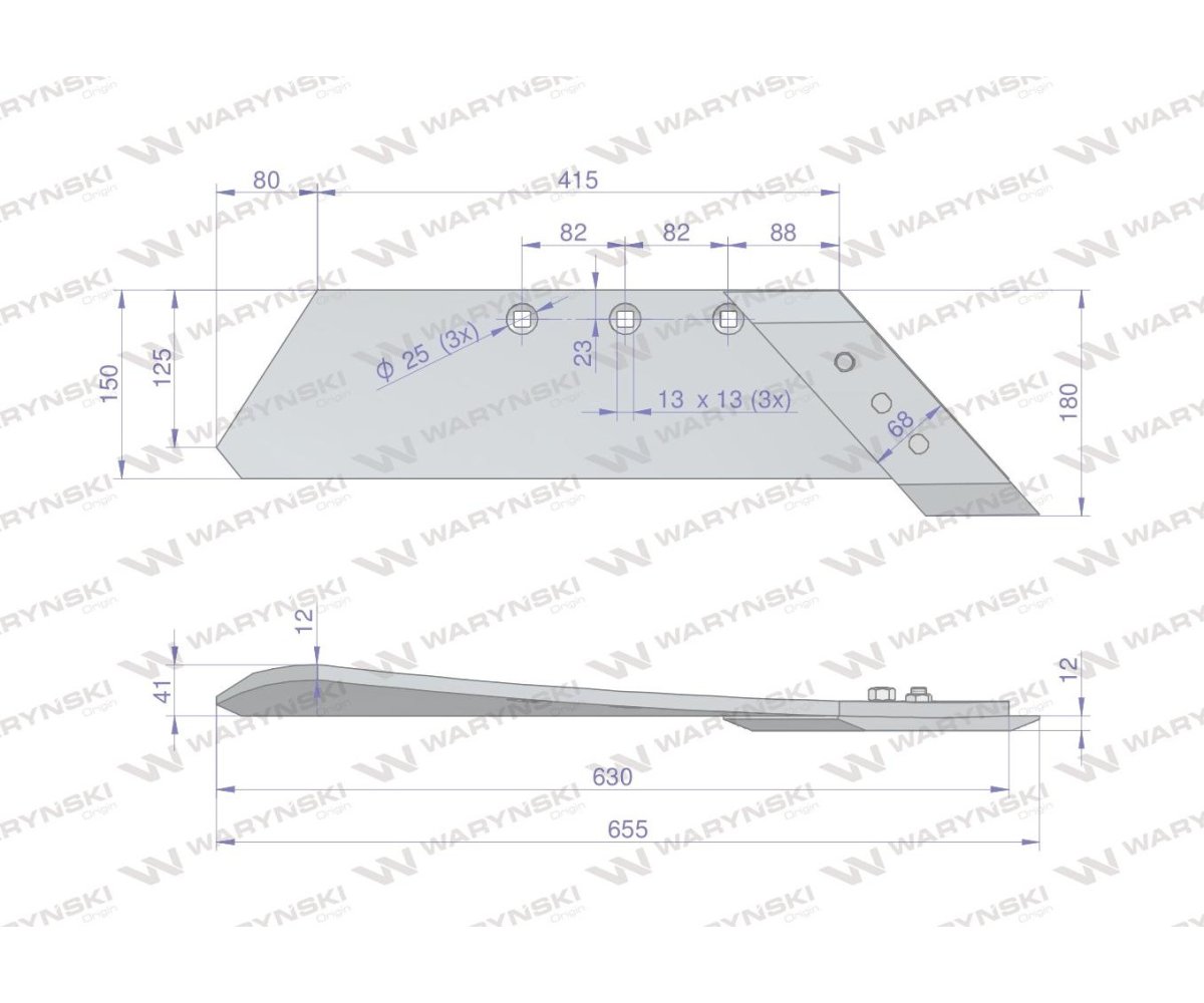 Lemiesz z dłutem prawy zastosowanie PO/01322 MX Unia Pług stal borowa WARYŃSKI