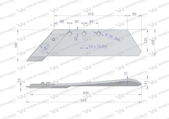 Lemiesz z dłutem lewy zastosowanie PO/01326 MX Unia Pług stal borowa WARYŃSKI