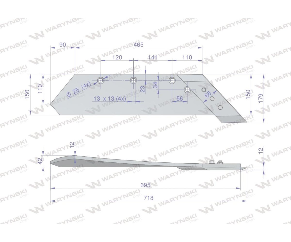 Lemiesz z dłutem prawy zastosowanie PO/01187 ZX Unia Pług stal borowa WARYŃSKI