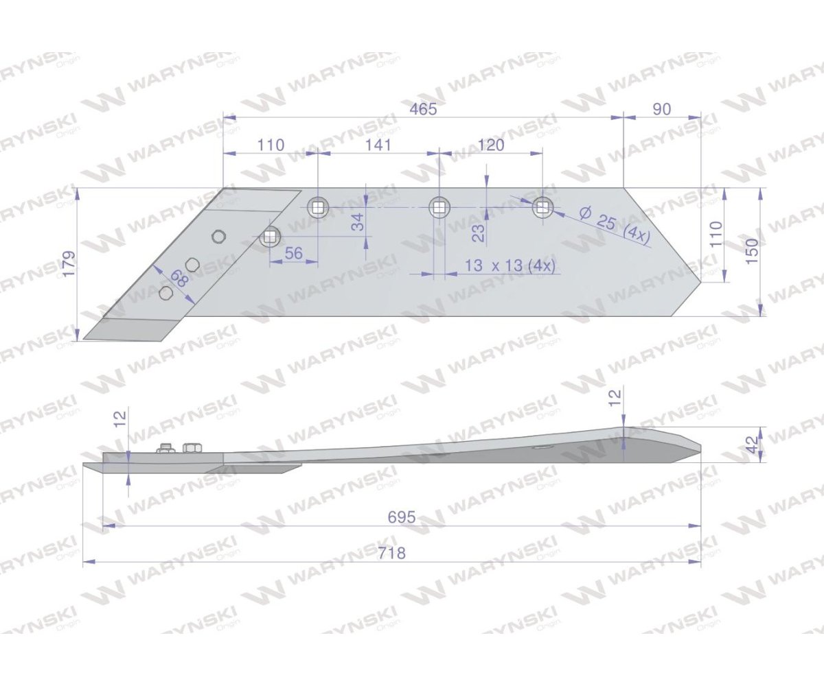 Lemiesz z dłutem lewy zastosowanie PO/01191 ZX Unia Pług stal borowa WARYŃSKI