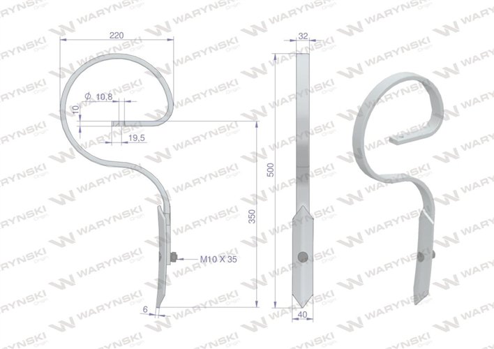 Ząb sprężynowy prosty 500 mm Waryński