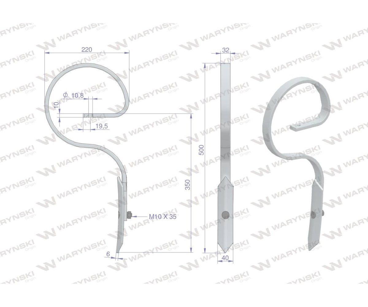 Ząb sprężynowy prosty 500 mm Waryński