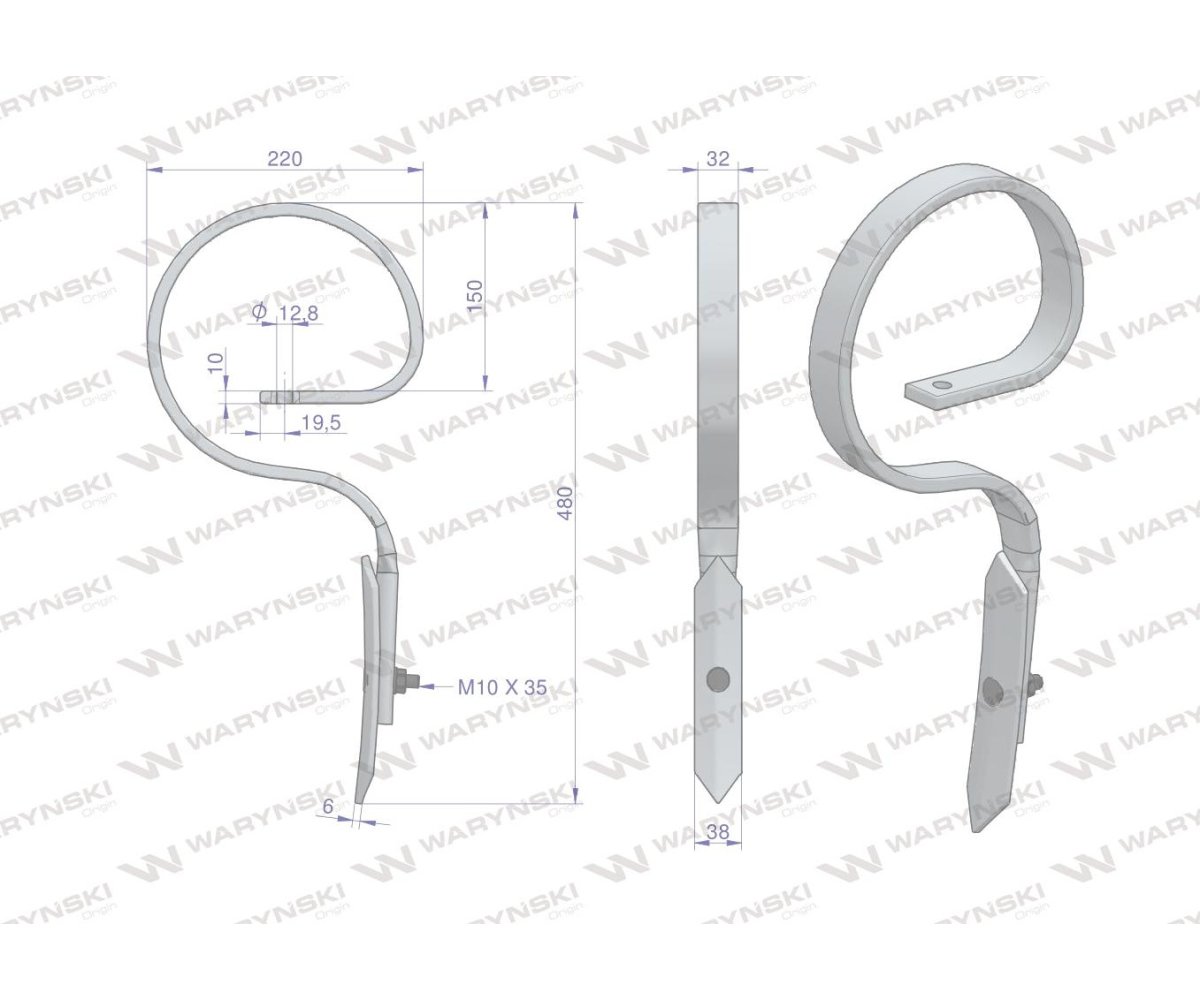 Ząb sprężynowy prosty Francuski 32X10 Waryński