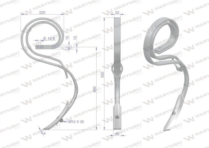 Ząb sprężynowy agregatu uprawowego wzmocniony Waryński