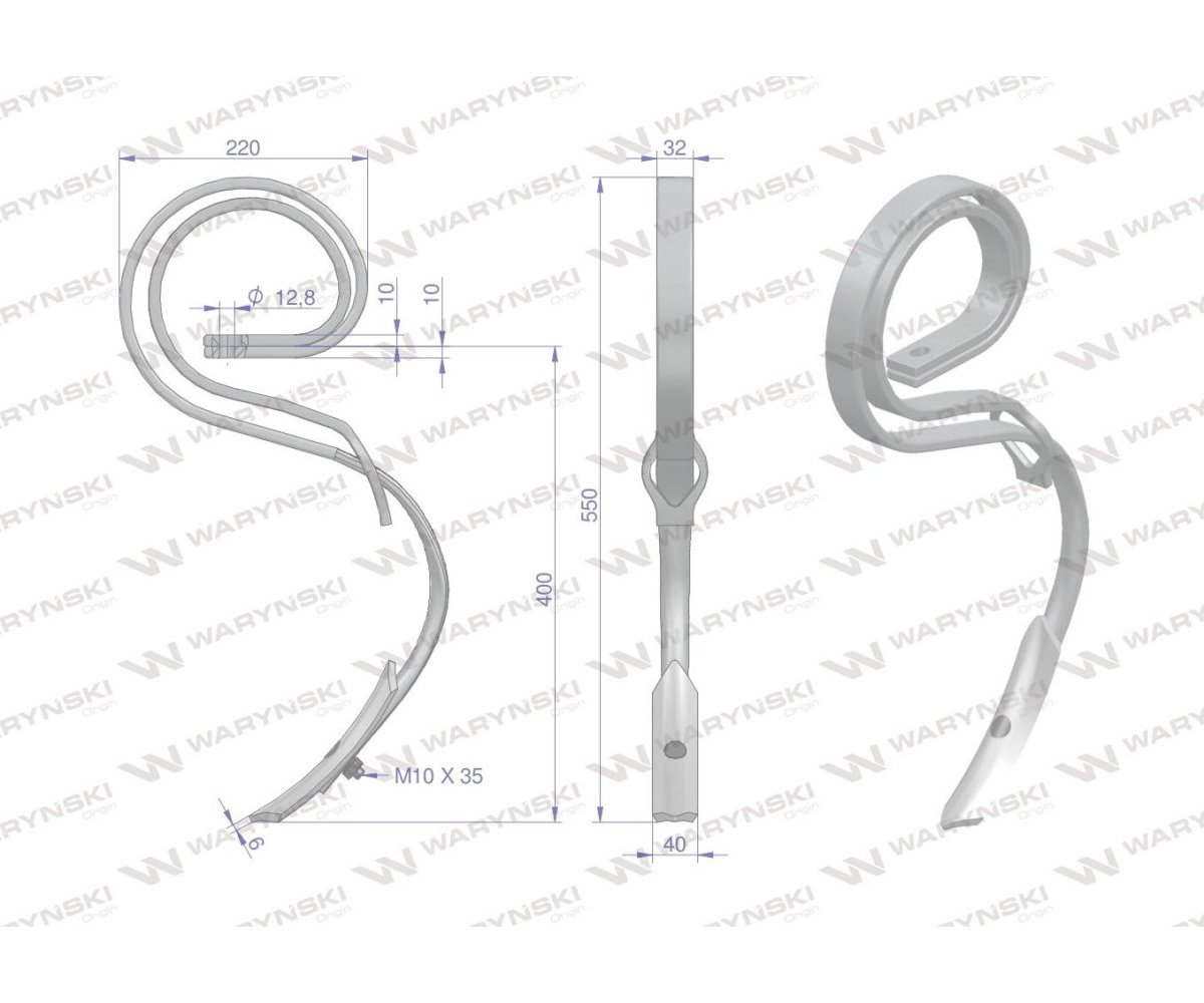 Ząb sprężynowy agregatu uprawowego wzmocniony Waryński