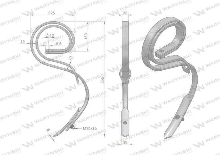 Ząb sprężynowy wzmocniony 32X12 Waryński